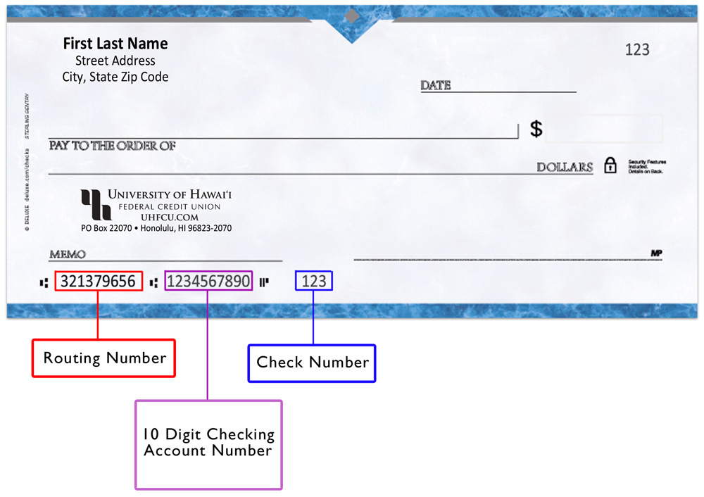 UHFCU check image with checking account number
