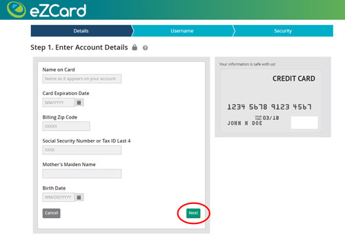 ezcard account details